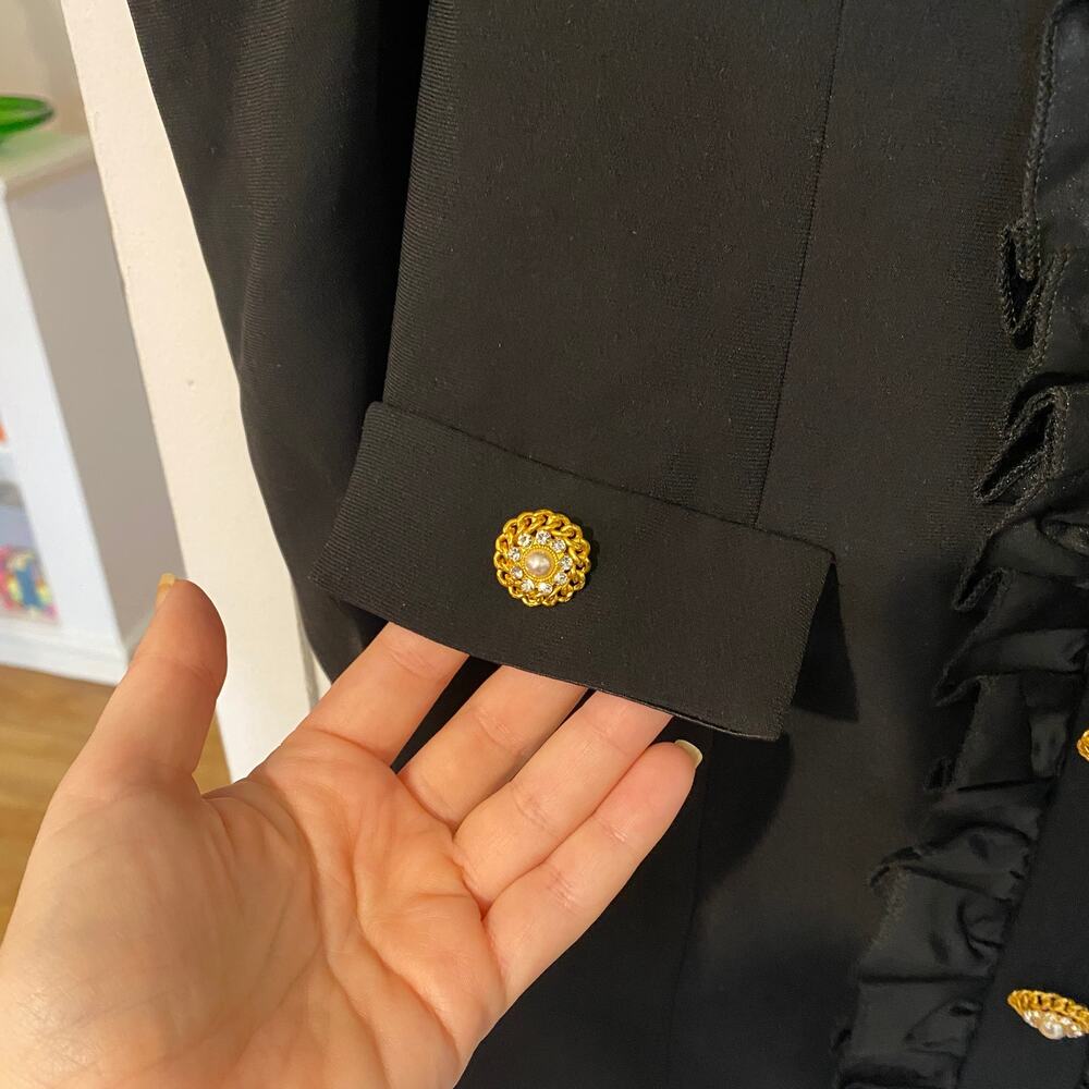 Alessandra Rich Black Rhinestone Long Sleeve Ruffle Mini Dress sz S - Picture 5 of 15